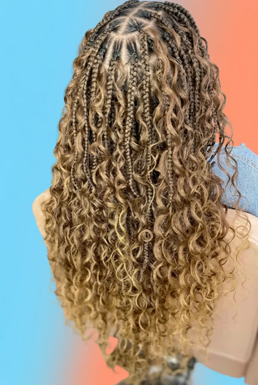 Medium boho knotless braids